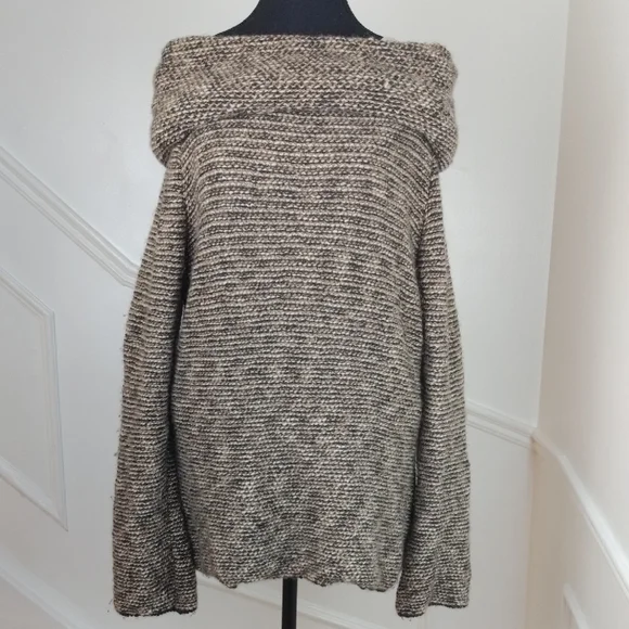 VINTAGE JAEGER Camel Hair & Wool Knit Sweater | Convertible Portrait Neck L - Picture 3 of 11